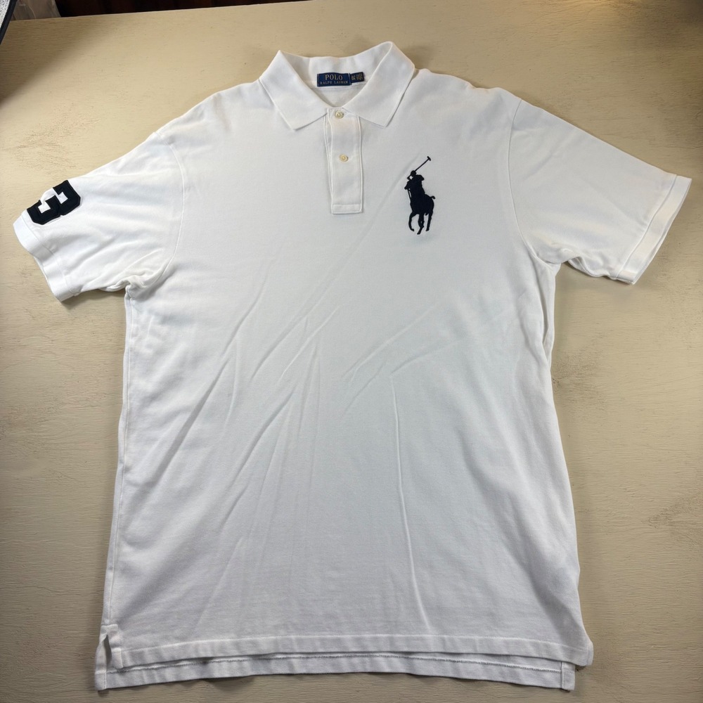 Polo Ralph Lauren Mens XLT Big Pony Short Sleeve Polo White Blue Preppy Casual